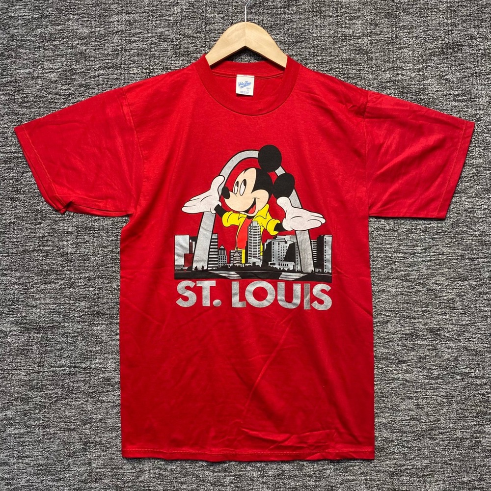 Vintage Mickey Mouse St Louis Shirt Mens L Velva Sheen Red Gateway‎ Arch 80s 90s